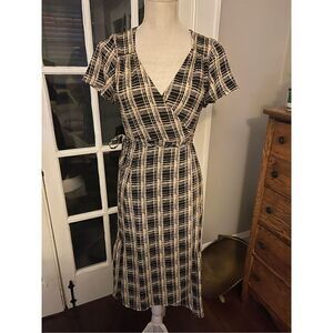 URBAN OUTFITTERS - Academia Grid Print Plaid True Wrap Dress size M